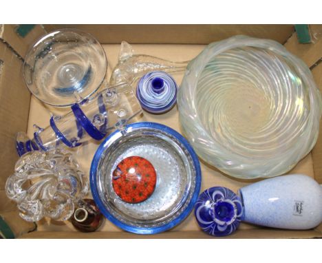 A collection of vintage glassware to include mid century examples predominantly in blues, yellow and clear. To include Royal 
