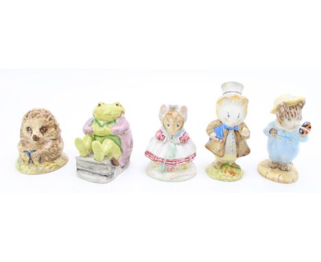 Beswick Beatrix Potter figures to include Old Mr Pricklepin, The Old Woman who Lived in a Shoe Knitting, Tom Kitten and Butte