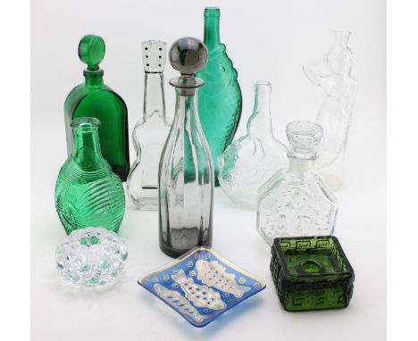 A collection of vintage glassware to include mid century examples predominantly in clear glass and greens together with other