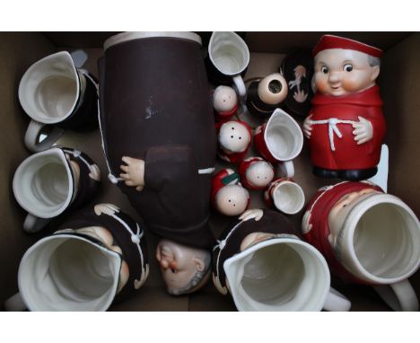A collection of Goebel monks to include a large decanter, cruets and jugs etc (Qty).  Generally good, some with damages.