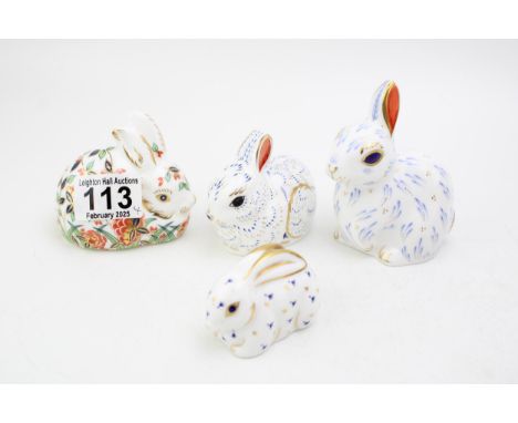 Royal Crown Derby paperweight, Snowy Rabbit, date code for 2002 (MMII), 21st year special anniversary edition with special he