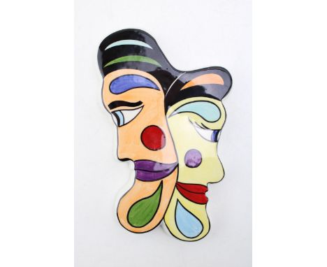 A Lorna Bailey two head profile ceramic face-mask. Height 21.5cm.  In good condition with no obvious signs of damage or resto
