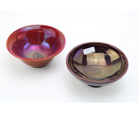 A Royal Lancastrian pedestal dish in mottled deep purple colourway with a similar rouge bowl (2), 13.5cm diameter.  In good c