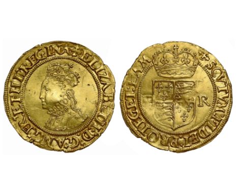 Elizabeth I (1558-1603), gold Crown of Five Shillings, second issue, struck in 22 carat "crown" gold, crowned bust in ruff le