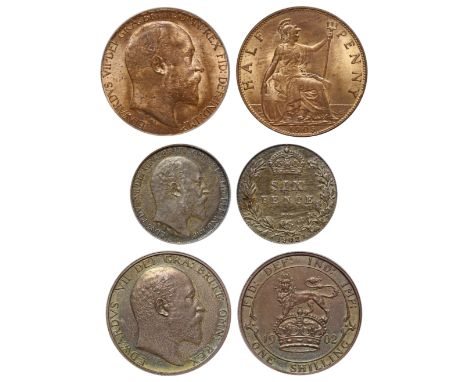 Edward VII (1901-10) Lot of (3): Edward VII (1901-10), matt proof silver Shilling, 1902, bare head right, DeS. below truncati