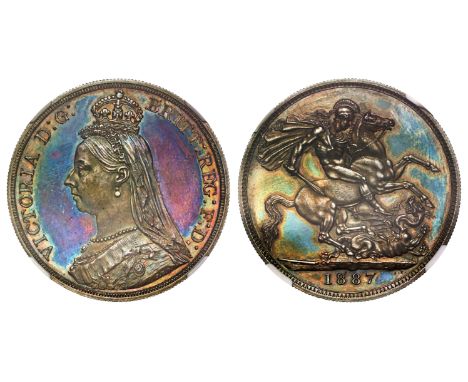 † Victoria (1837-1901), silver proof Crown, 1887, Golden Jubilee style bust facing left, small crown and veil on head, pearl 