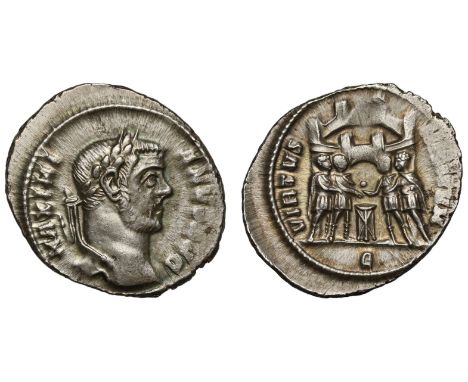 Galerius Maximian, as Caesar, silver Argenteus, Treveri, c.AD 295-297, MAXIMIANVS NOB C, laureate head right, rev. VIRTVS MIL