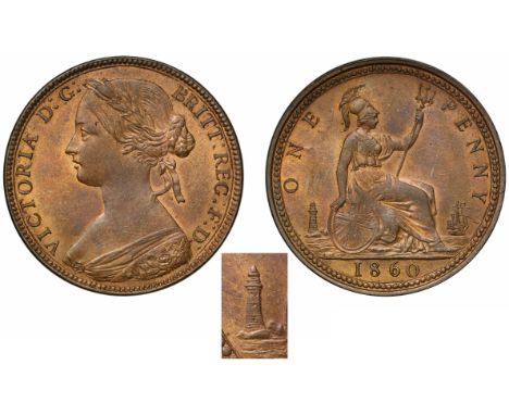 Victoria (1837-1901), bronze Penny, 1860, toothed obverse rim, muled with beaded reverse rim, zero of date set quite low in e
