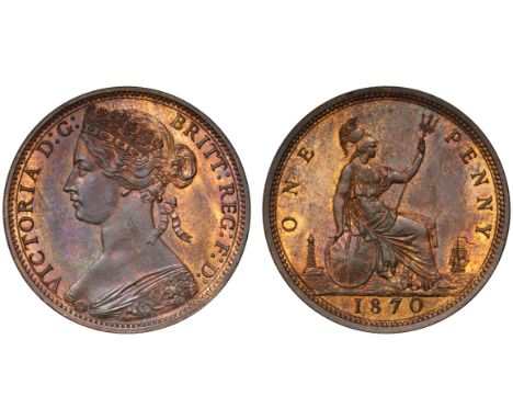 Victoria (1837-1901), pattern bronze Penny, 1870, toothed borders, bust in bodice facing left with coronet on head and ribbon