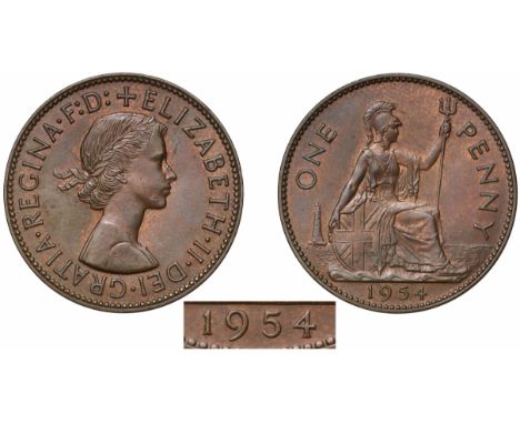 Elizabeth II (1952-2022), bronze Penny, 1954, the Unique example, laureate head right, Latin legend and beaded border surroun