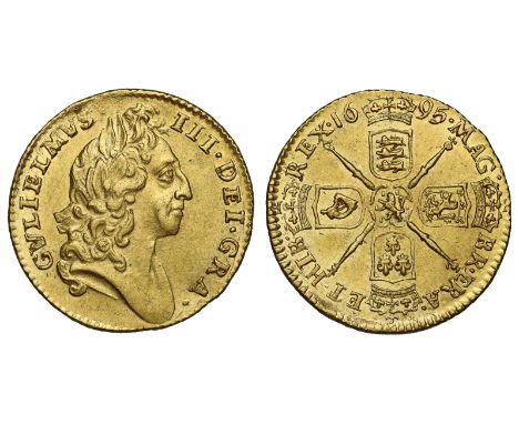 William III (1694-1702), gold Half-Guinea, 1695, laureate head right, Latin legend surrounding, GVLIELMVS. III. DEI. GRA., to