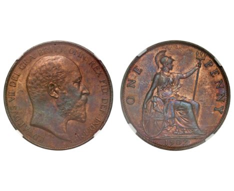 Edward VII (1901-10), bronze Penny, 1902, Low Sea Level variety, EDWARDVS VII DEI GRA BRITT OMN REX FID DEF IND IMP, bare hea