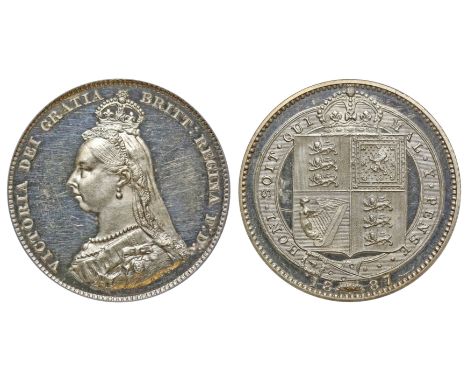 Victoria (1837-1901), silver proof Shilling, 1887, crowned and veiled Jubilee type bust left, angled J type J.E.B. on truncat