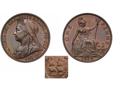Victoria (1837-1901), pattern bronze Penny, 1894, toothed borders, older veiled bust with coronet left, T.B. below for design