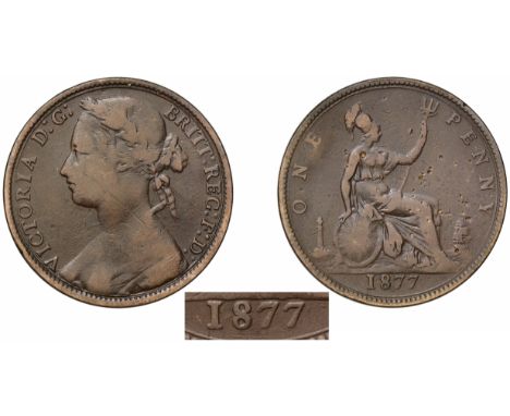 Victoria (1837-1901), bronze Penny, 1877, narrow date, toothed borders, laureate head bust in bodice facing left, seventeen l