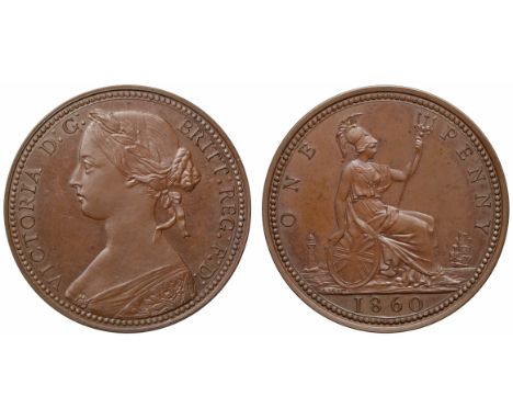 Victoria (1837-1901), bronzed copper proof Penny, 1860, struck on a heavy 2.35mm thick flan, beaded borders both sides, laure