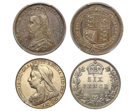 Victoria (1837-1901), silver Sixpences (2): 1887, Withdrawn type issued for Golden Jubilee, Jubilee crowned bust left, with i