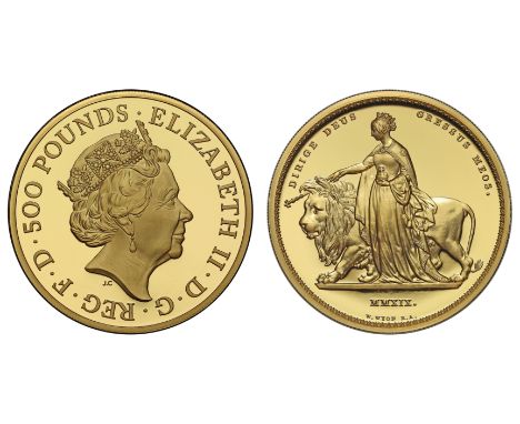 g Elizabeth II (1952-2022), gold proof Five Hundred Pounds, 2019, Una and the Lion, 5 Ounces of 999.9 fine gold, from the Gre