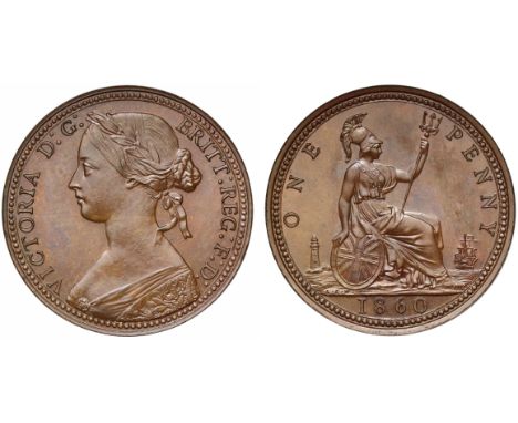 Victoria (1837-1901), bronzed copper proof Penny, 1860, beaded borders both sides, laureate head bust in bodice facing left, 