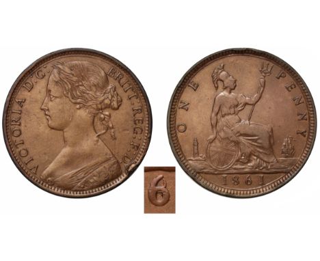 Victoria (1837-1901), bronze Penny, 1861, with 6 struck over 8 in date, toothed borders, laureate head bust in bodice facing 
