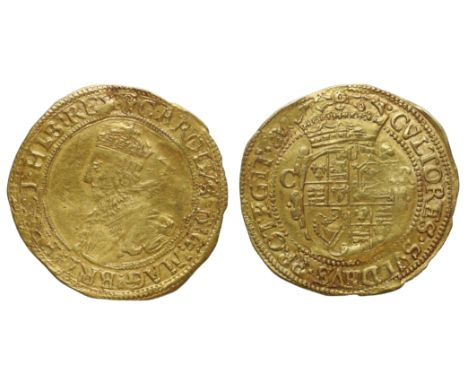 † Charles I (1625-49), gold Double-Crown, Tower mint, mintmark rose over plume / rose, third crowned, draped and cuirassed bu