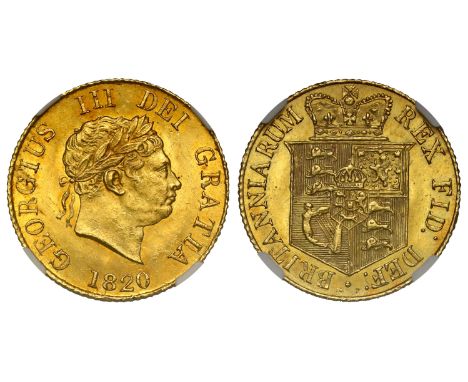 g George III (1760-1820), gold Half-Sovereign, 1820, engraved by Benedetto Pistrucci, laureate head right, date below, legend