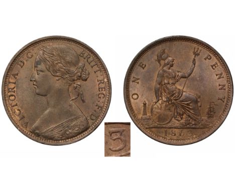 Victoria (1837-1901), bronze Penny, 1863, with open style 3 in date, toothed borders, laureate head bust in bodice facing lef