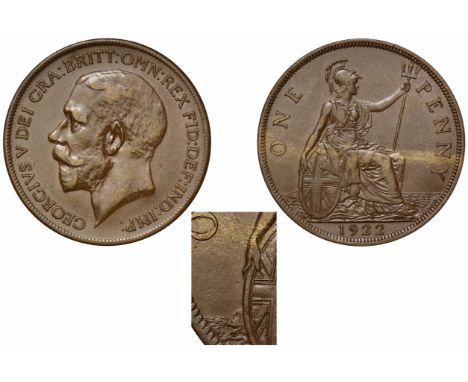 George V (1910-36), bronze Penny, 1922, coupled with reverse of 1927, bare head left in lower relief, B.M. on truncation with