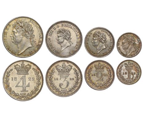 George IV (1820-30), silver Maundy Set, 1822, Fourpence, Threepence, Twopence, Penny, laureate head left, Latin legend and to