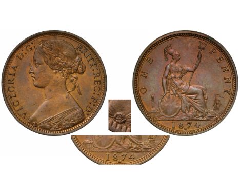 Victoria (1837-1901), bronze Penny, 1874 H, Heaton mint, toothed borders, laureate head bust in bodice facing left, sixteen l