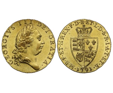 George III (1760-1820), gold Guinea, 1791, fifth laureate head right, GEORGIVS .III. DEI.GRATIA, rev. spade shaped crowned qu