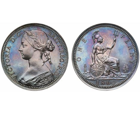 Victoria (1837-1901), silver proof Penny, 1860, struck on a heavy 2.35mm thick silver flan, beaded borders both sides, laurea