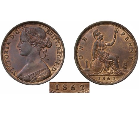 Victoria (1837-1901), bronze Penny, 1862, toothed borders, struck with Halfpenny smaller size date numerals, laureate head bu