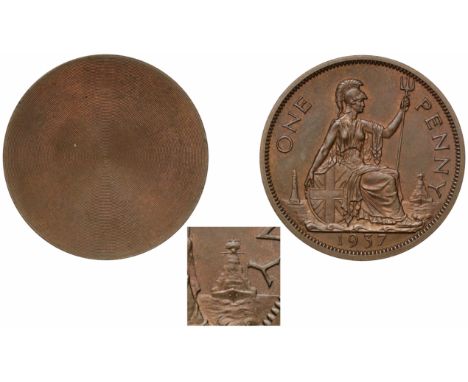 Edward VIII (Jan. to Dec. 1936), reverse trial striking in bronze, 1937, obverse with a lineal concentric spiral from centre 