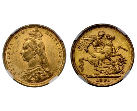 g Victoria (1837-1901), gold Sovereign, 1891-S, Sydney mint, Australia, Golden Jubilee style bust facing left, small crown an