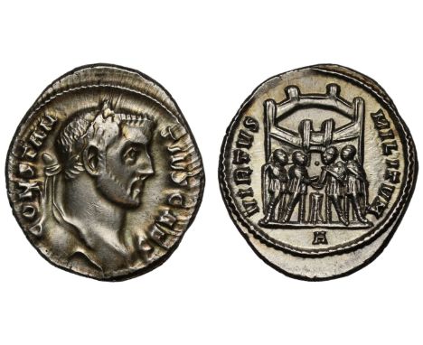 Constantius Chlorus as Caesar, silver Argenteus, Rome, c.AD 295-296, CONSTANTIVS CAES, laureate bust right, rev. VIRTVS MILIT