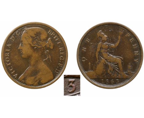 Victoria (1837-1901), bronze Penny, 1863, slender type 3 in date, toothed borders, laureate head bust in bodice facing left, 