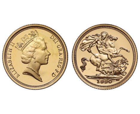 g Elizabeth II (1952 - 2022), gold proof Half-Sovereign, 1990, crowned head right, RDM incuse on truncation for designer Raph