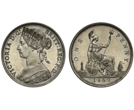 Victoria (1837-1901), pattern Penny, 1862, struck in "nickel brass", toothed borders, bust in bodice facing left with coronet