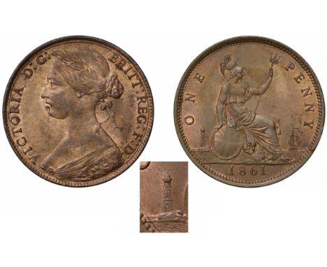 Victoria (1837-1901), bronze Penny, 1861, toothed borders, laureate head bust in bodice facing left, fifteen leaf wreath with