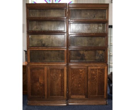 Two Early 20thC Barristers Stacking Bookshelfs A Pair Of Matching Golden Oak Stacking Bookshelves, Each With Glazed Doors, Ra