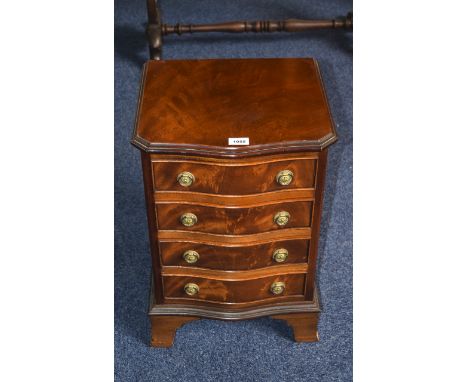 Modern Mahogany Chest Of Four Drawers, Shaped Front, Raised On Bracket Feet. Height 24 Inches 16 x 14 Inches Deep.