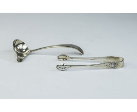 Pair Of Early 20th Century Silver Sugar Tongs, Hallmark Sheffield 1915, A A E.Viners Silver Sauce Ladle, Hallmark Sheffield 1