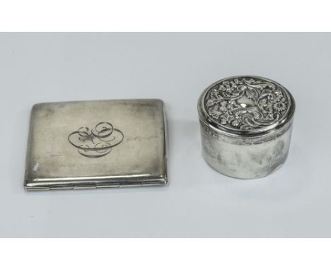 Swedish Silver Vintage Cigarette Case, Hallmark Stockholm, Date Mark T8 1945, Together With Early 19th Century Silver Circula