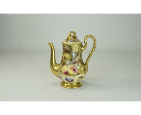 Royal Worcester Hand Painted and Signed Lidded Coffee Pot ' Fallen Fruits' Stillife - Peaches and Grapes, Signed Frank Robert