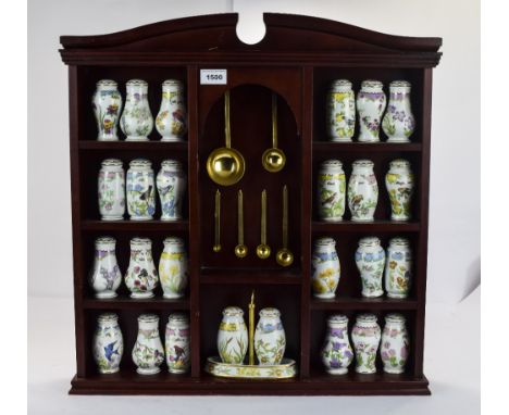 Mahogany Finish Spice Rack Containing 26 Porcelain Containers. Produced By Lenox. 23 x 22 Inches