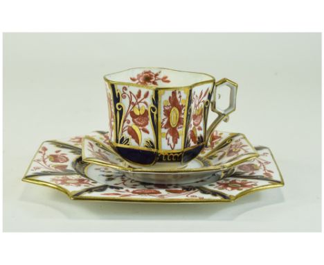 A Late Foley 19th Century Ceramic Trio - Cup, Saucer and Plate. Full Printed Marks to Underside of Pieces. 