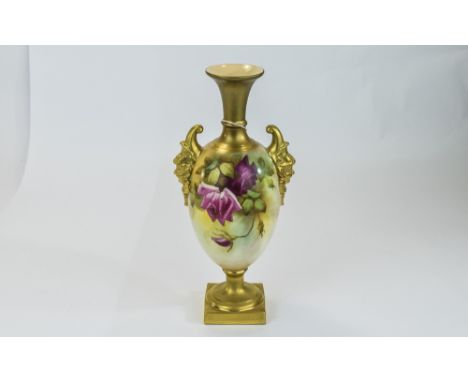 Royal Worcester Handpainted Twin Handle Vase 'Roses' Stillife, Signed F. Harper, Date 1918, 10.25" High 