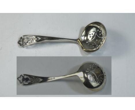 Scottish Fine Silver Preserve/Sifter Spoon, Pierced Bowl And Handle, Hallmark Edinburgh 1972, Maker F.H, Length 4.25", Excell