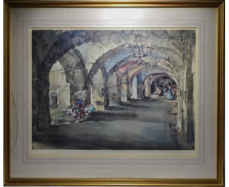 William Russell Flint 1880 - 1969 Ltd and Numbered Colour Print / Lithograph. Titled ' Flowers In The Cloister ' Number 571 -